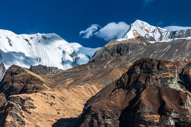 Uitzicht vanaf Annapurna basiskamp. Nepal Himalaya