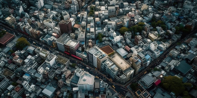 Uitzicht vanaf de hoogte van de stad op een mooie zonnige dag Luchtfoto Panoramische opname Generatieve AI