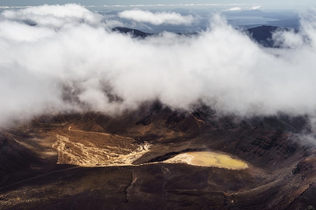 Uitzicht vanaf de Ngauruhoe-vulkaan. Nationaal park Tongariro. Nieuw-Zeeland