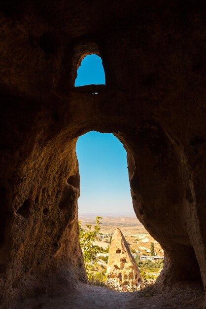 Uitzicht vanuit de grot in Cappadocië, Turkije