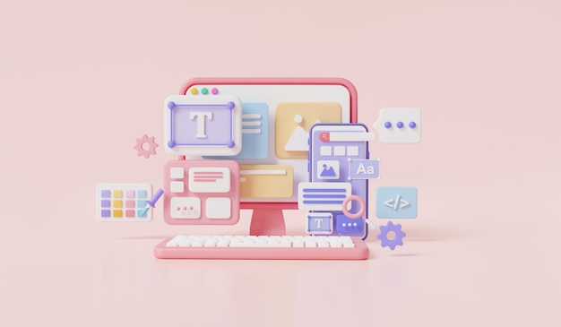 Макет дизайна UIUX на телефоне и компьютере. Веб-разработка UIUX. Вид спереди. Пользовательский интерфейс.