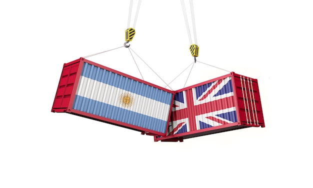 Uk and argentina business trade deal clashing cargo containers d render