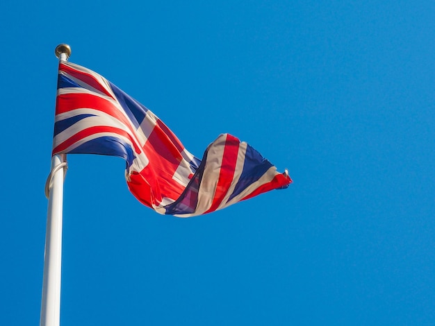 UK Flag over blue sky