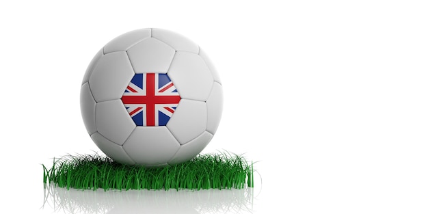 UK flag and football white background 3d illustration