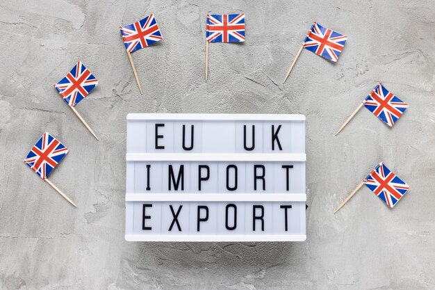 Uk flags and text eu uk import export