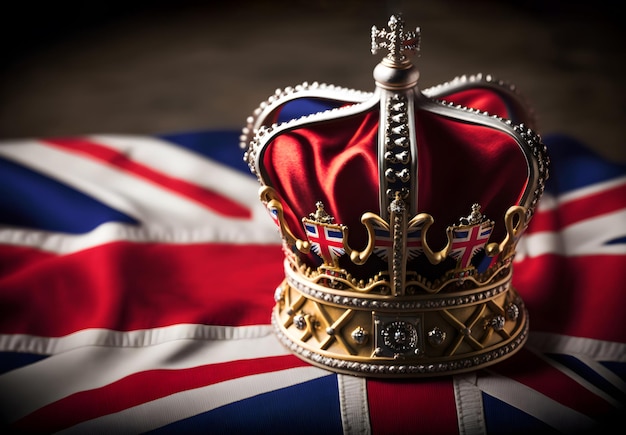 UK Royal Crown on Great Britain flag background