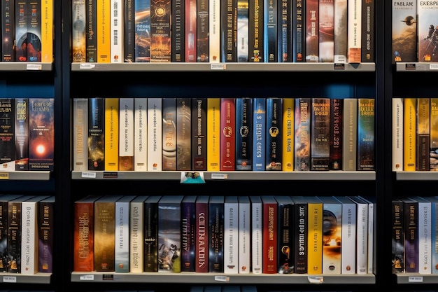 uk science fiction books for sale on shelves in a book store or book shop