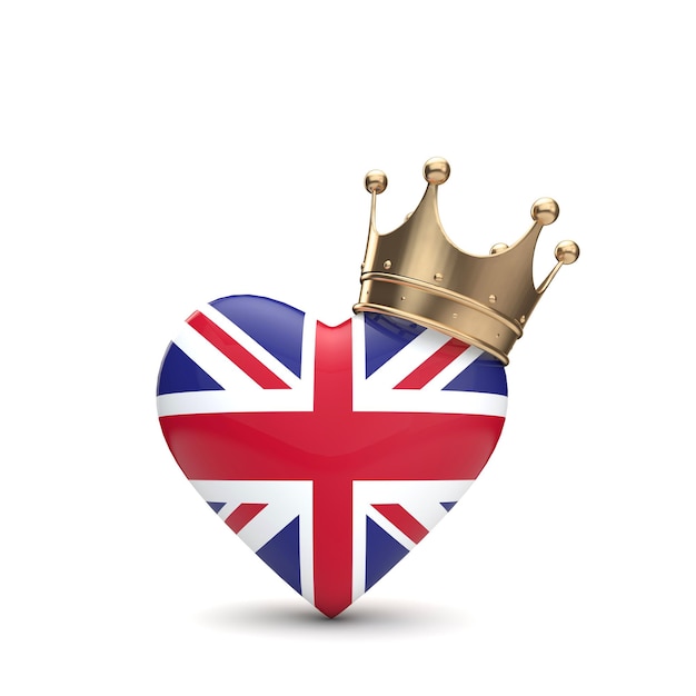 Uk Union Jack-hart met een gouden kroonkoningin jubileumconcept d rendering