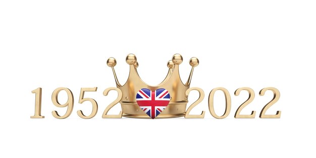 Uk union jack heart with a gold crown queen jubilee concept d rendering