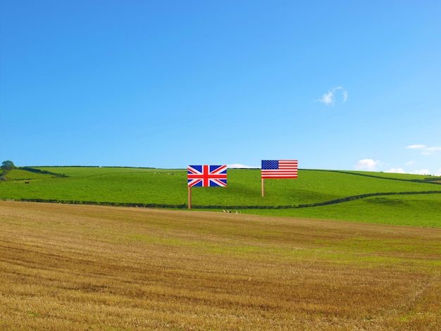 UK and USA Flags on the hill