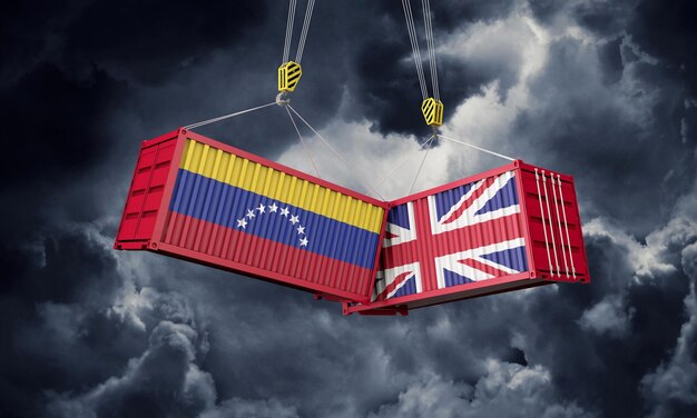 Uk and venezuela business trade deal clashing cargo containers d render