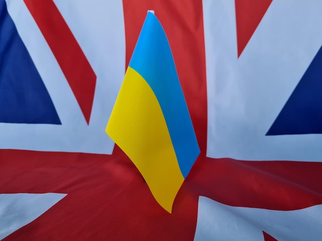 UK VS Ukraine national flags Great Britain Ukraine politics