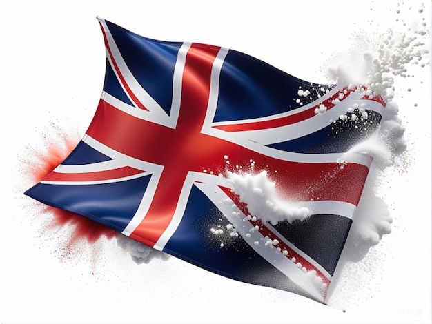UK wave flag fine powder and paint exploding on a white background