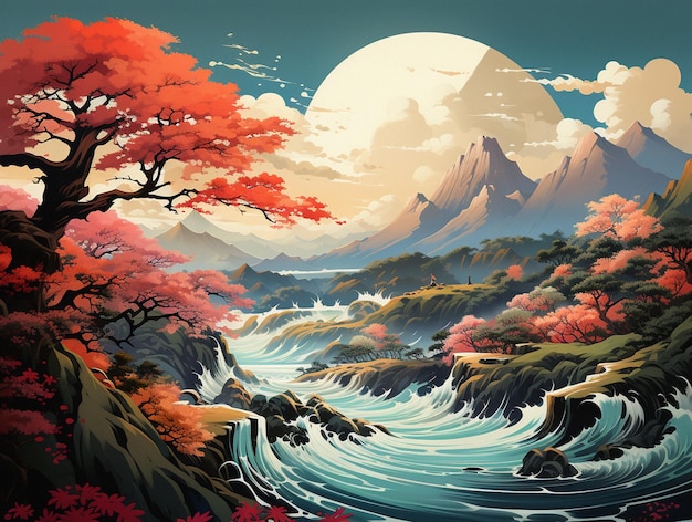 Ukiyoe Inspired Ocean and River Landscapes