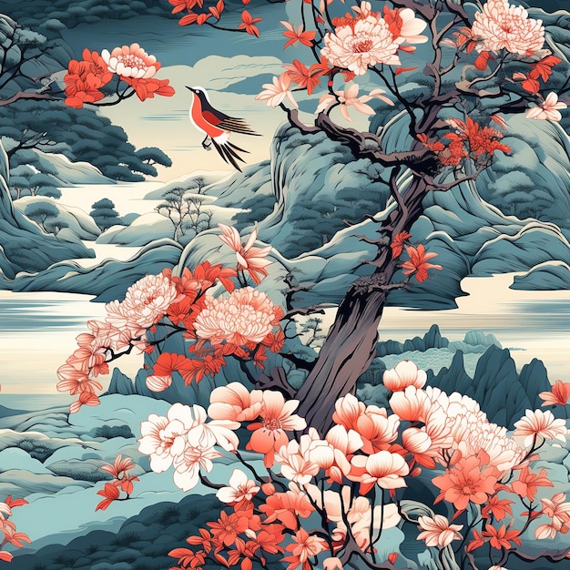 Ukiyoe Inspired A Vivid Seamless Pattern