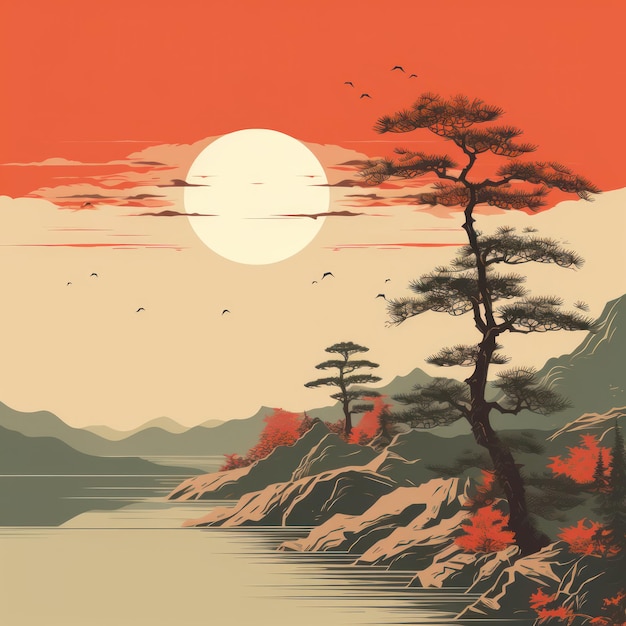 ukiyoe style landspace