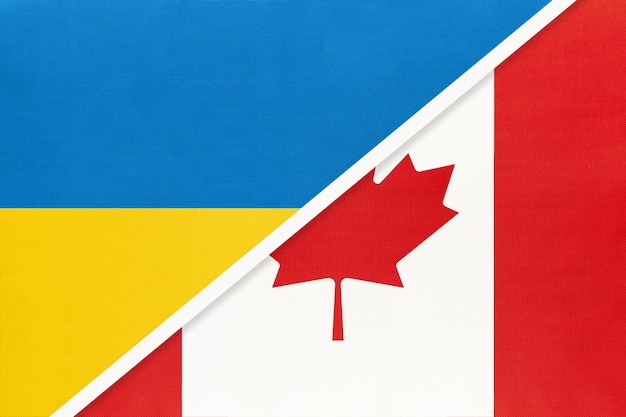 Ukraine and Canada symbol of country Ukrainian vs Canadian national flags