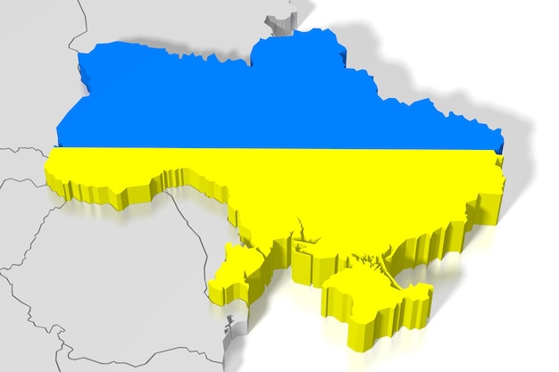 Ukraine country map and flag 3D illustration