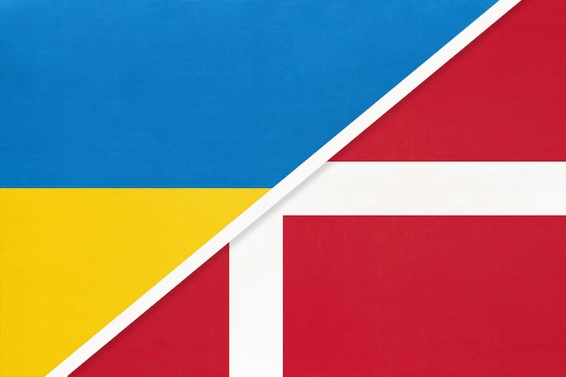 Ukraine and Denmark symbol of country Ukrainian vs Danish national flags