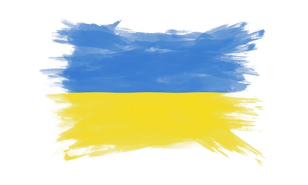 ウクライナの旗のブラシストローク、白い背景の上の国旗