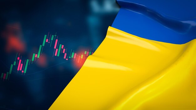 The Ukraine flag on business background 3d rendering