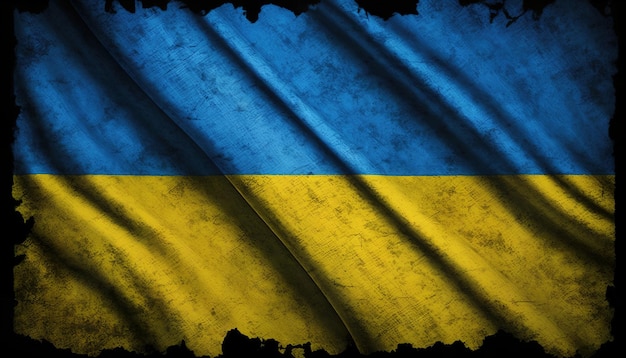 An Ukraine flag on dark background