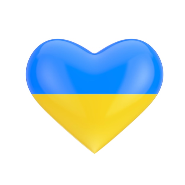 Ukraine Flag Emblem Heart Icon on a white background 3d Rendering