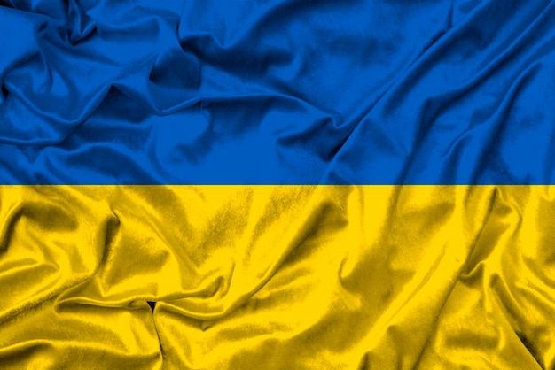 Ukraine flag on fabric texture 3d work and 3d image