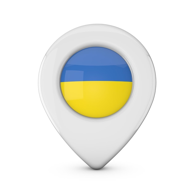 ウクライナの旗の場所マーカーアイコン3Dレンダリング