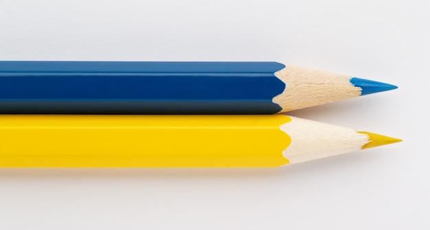 Ukraine flag made of colorful wooden pencils