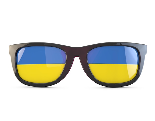 ウクライナの旗のサングラス3Dレンダリング