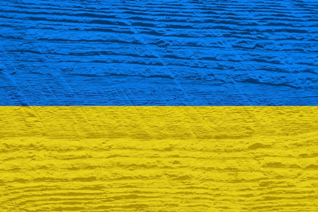 Ukraine flag with a wooden texture