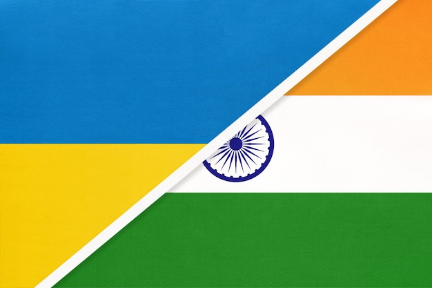 Ukraine and India symbol of country Ukrainian vs Indian national flags