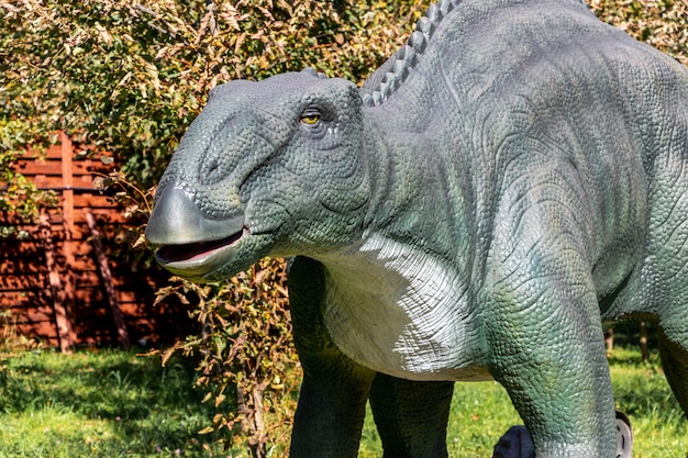 Ukraine, Khmelnitsky, October 2021. Dinosaur, edmontosaurus close up with open mouth