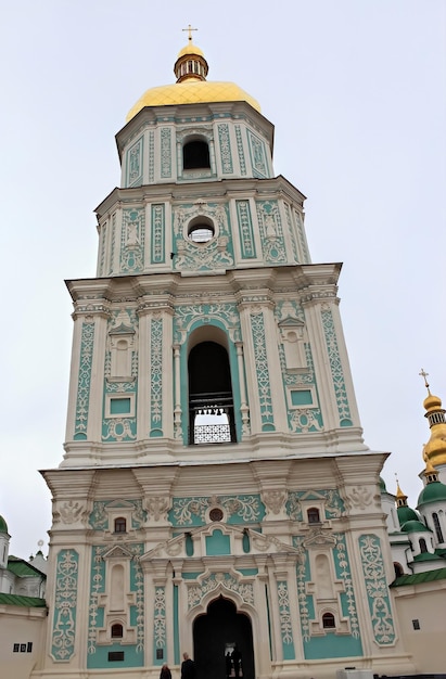 Ukraine Kyiv November 19 2013 Bell tower of St Sophia Cathedral View of the belfry from square