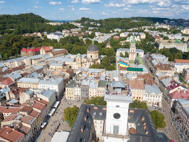 Ukraine Lviv city center old architecture drone photo bird's eye view