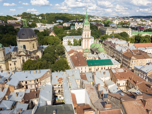 Ukraine Lviv city center old architecture drone photo bird's eye view