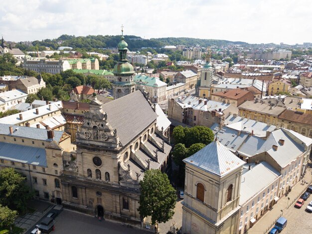Ukraine Lviv city center old architecture drone photo bird's eye view