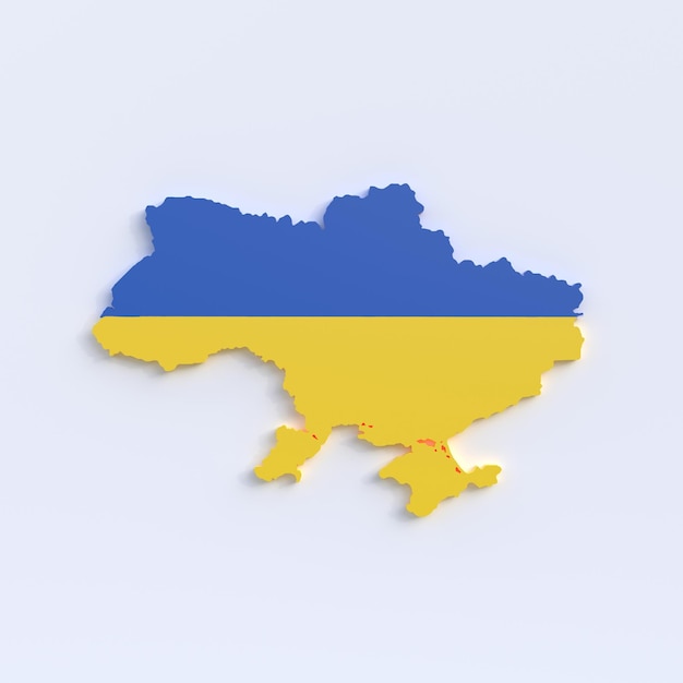 Photo ukraine map with colors of ukrainian flag isolated on white background with copy space 3d render