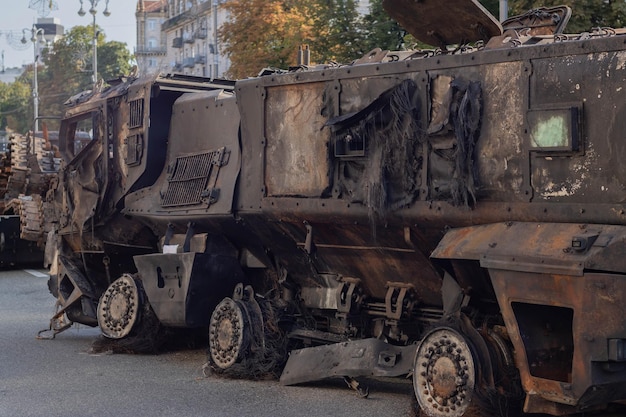 Ukraine's Independence Day Burnt and destroyed Russian tanks in the center of Kyiv on the Maidan