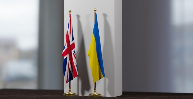 Ukraine and United Kingdom at the negotiating table flag Ukraine and flag United Kingdom Flags