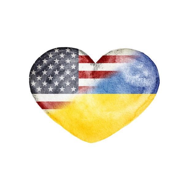 Ukraine and USA flag a heart symbol