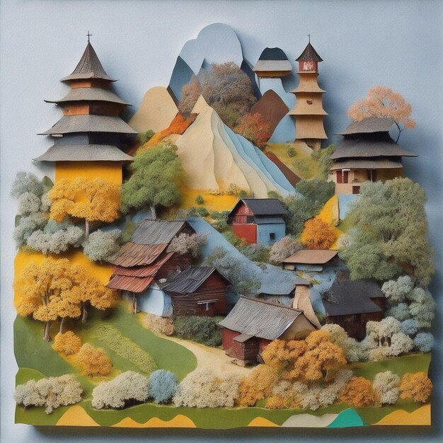 Ukraine village paper art Generate Ai