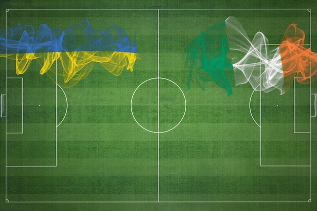 Ukraine vs Ireland Soccer Match national colors national flags soccer field football game Competition concept Copy space