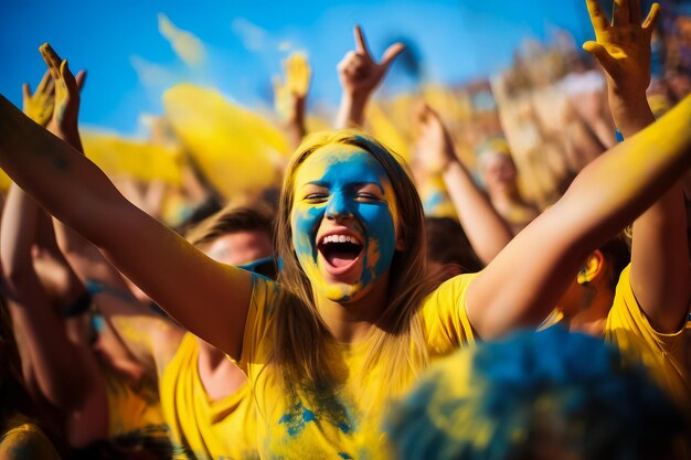 ウクライナのビーチサッカーファンが勝利を祝う