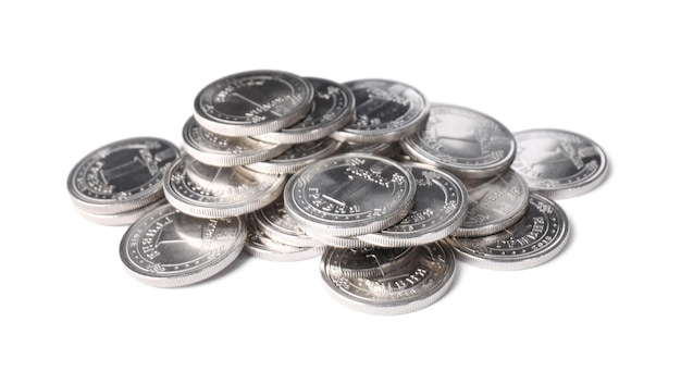 Ukrainian coins isolated on white National currency