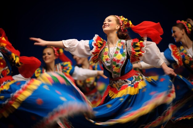 Ukrainian dancers performing hopak Generative AI