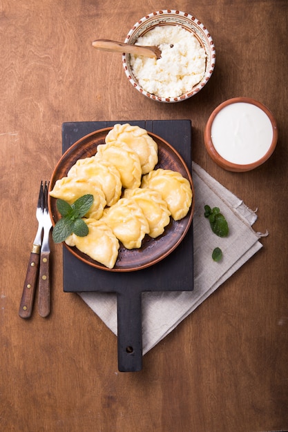 Ukrainian dumplings served with cottage cheese