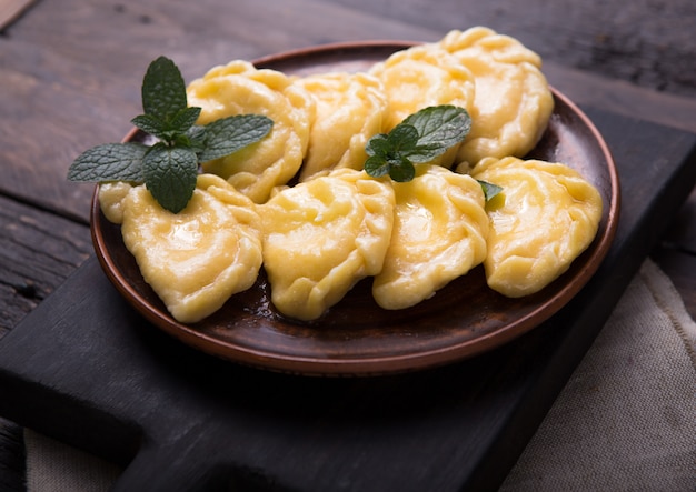 Ukrainian dumplings served with cottage cheese