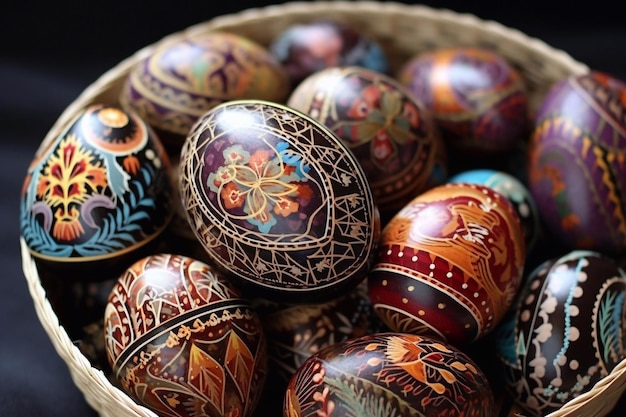 Photo ukrainian easter eggs in a plate on the table easter ornament